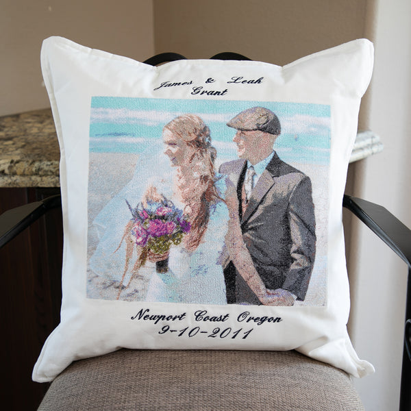 Custom Embroidered Pillow Portrait with Personalization