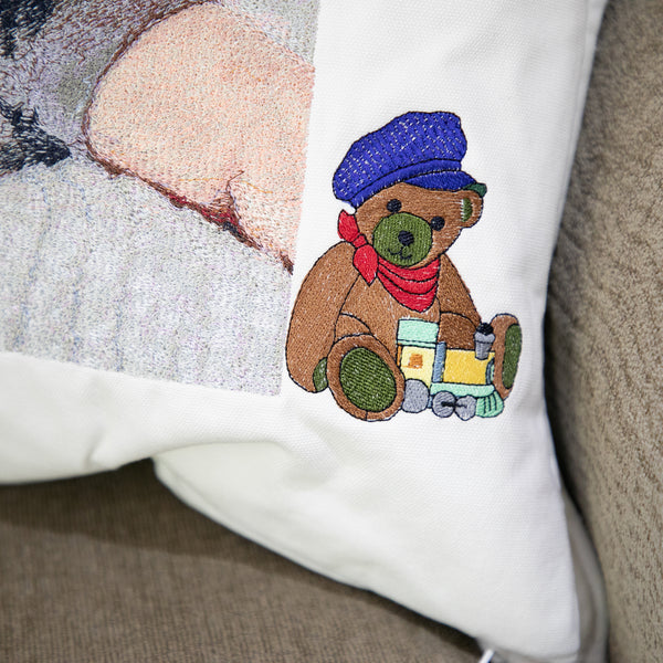 Custom Embroidered Pillow Portrait with Personalization