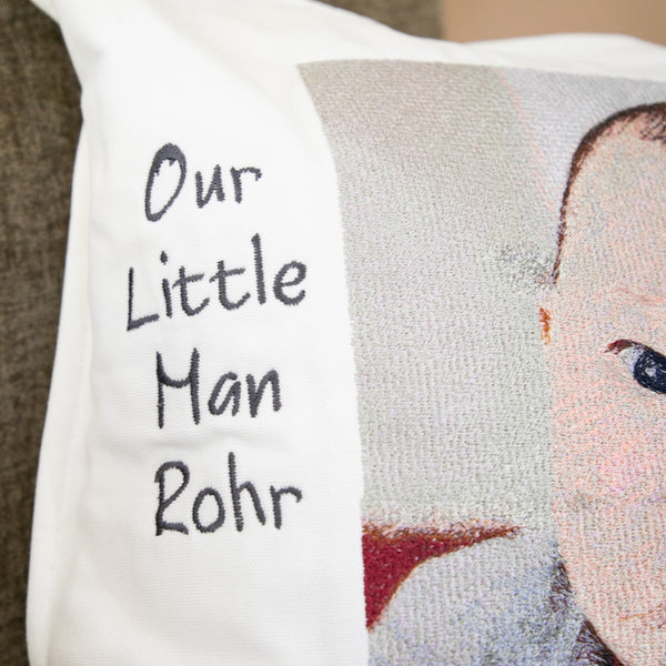 Custom Embroidered Pillow Portrait with Personalization