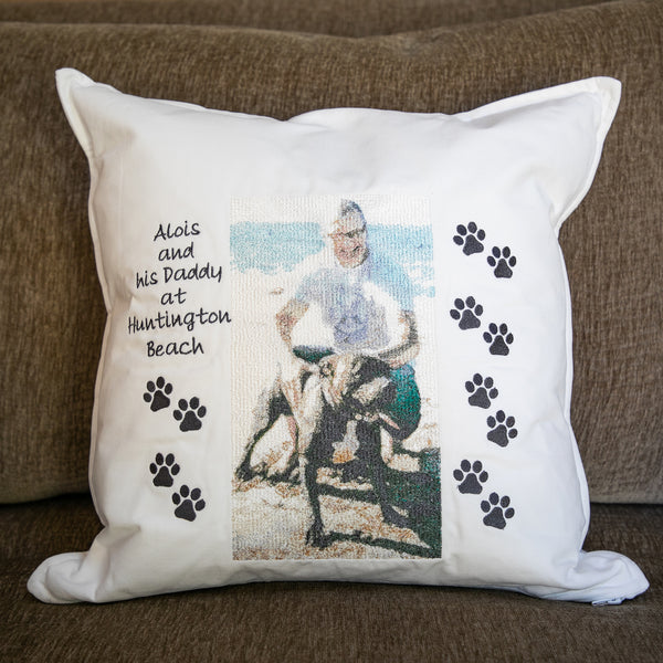 Custom Embroidered Pillow Portrait with Personalization