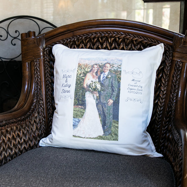 Custom Embroidered Pillow Portrait with Personalization